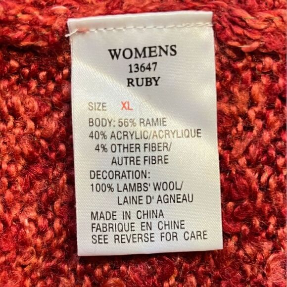 WOOLRICH Long Sleeve 1/4 Zip Pullover Acrylic Wool Red Women’s Size XL - Picture 5 of 6